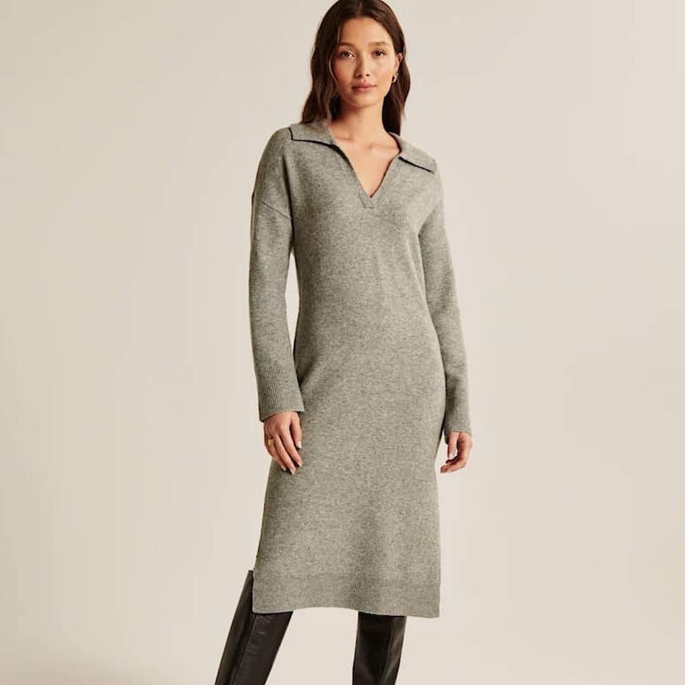 NWT Abercrombie & Fitch Collared Long-Sleeve Midi Sweater Dress